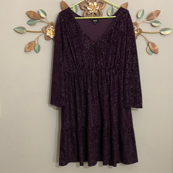 Tacera Purple V Neck Elastic Waistline Dress Size 1X - Picture 1 of 8